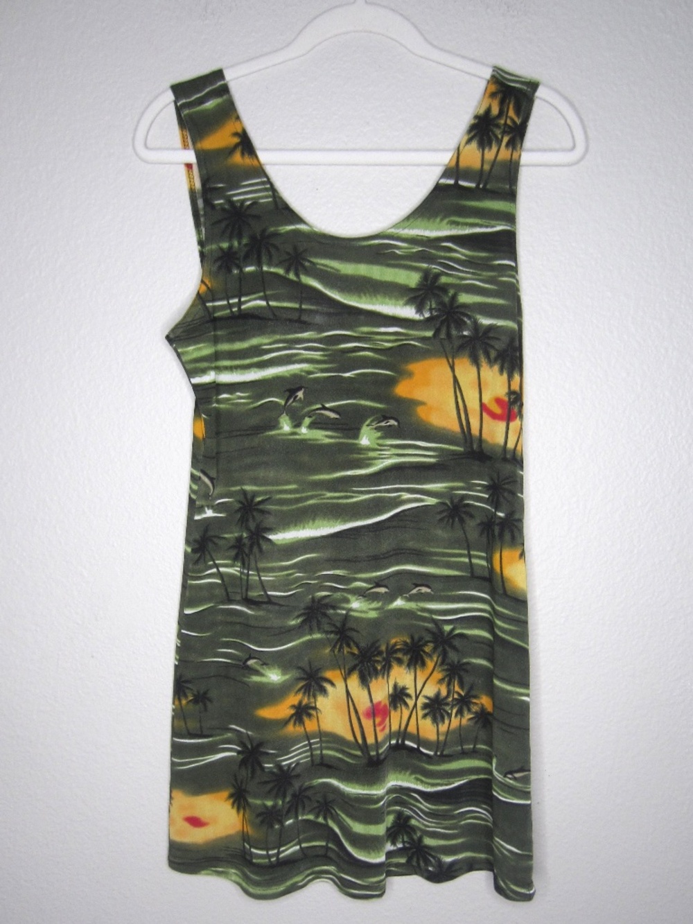 Vintage 90s Stretchy Mesh Sheer Tropical Hawaiian Mini Dress - Size XL